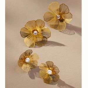 Anthropologie Gold Flower Post Earrings, Set of 2 NEW